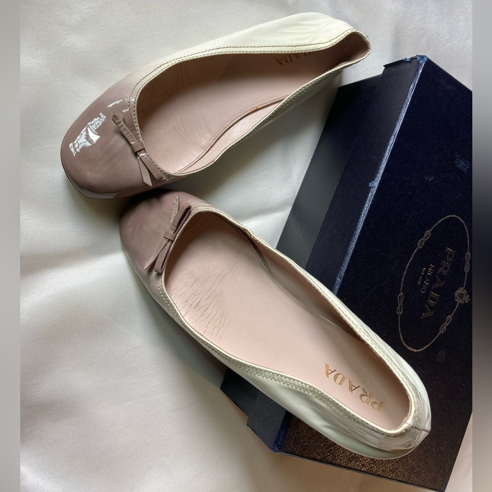 Prada Bianca Quarzo Ombré Patent Leather Ballet Flats